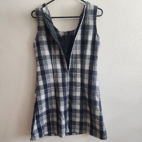 Vintage Lovers Dress Womens Medium Plaid Wool Sleeveless Mod 60s Pockets - Picture 7 of 9